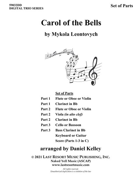 Carol Of The Bells For String Trio (or Wind Trio Or Mixed Trio) Music For Three